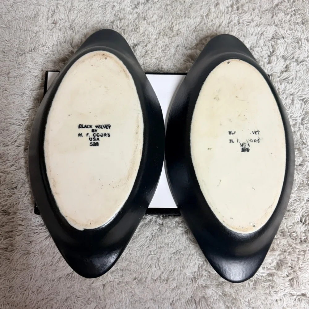 HF Coors Black Velvet 528 Au Gratin Dishes Set of 2 Black White Stoneware USA